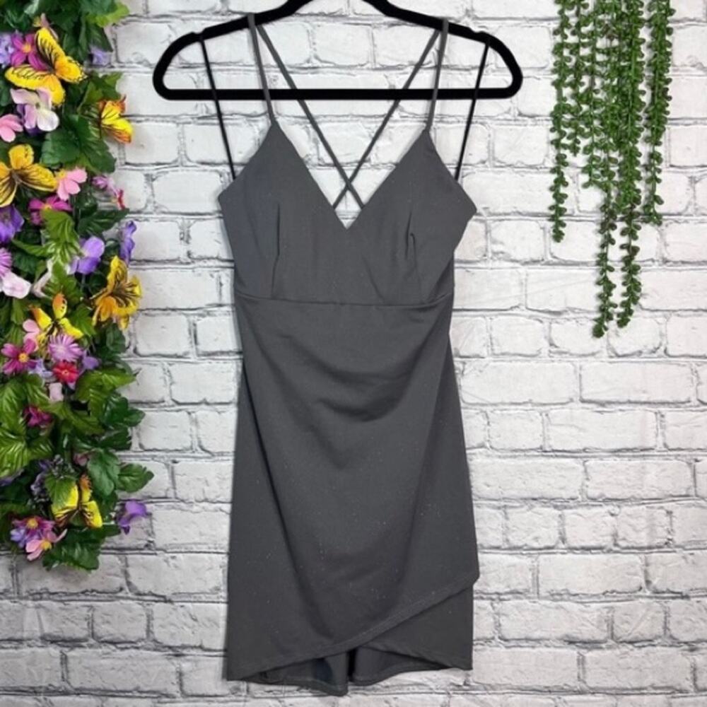WINDSOR • Gray Shimmer Deep V-Neck Bodycon Mini Dress